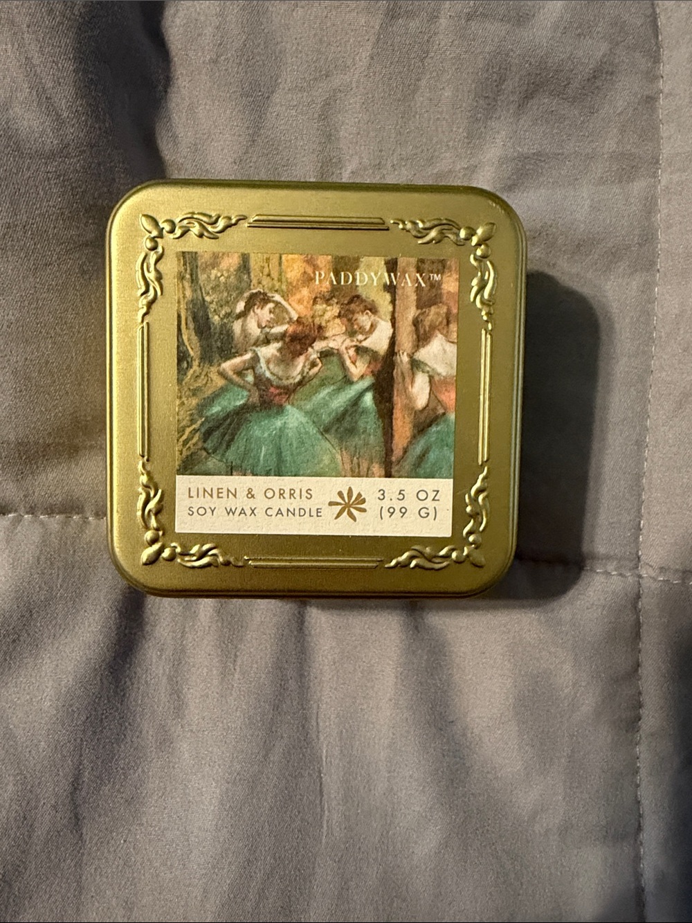 Paddywax Linen & Orris Soy Wax Candle - Gold Tin NWOT 🕯️